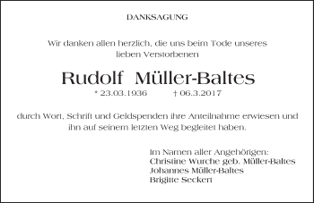 Traueranzeige von Rudolf Müller-Baltes von Trauerportal Rhein Main Presse