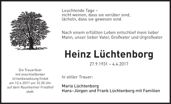 Traueranzeige von Heinz Lüchtenborg von Trauerportal Rhein Main Presse