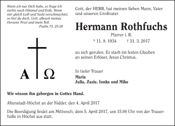 Traueranzeige von Hermann Rothfuchs von  Kreisanzeiger