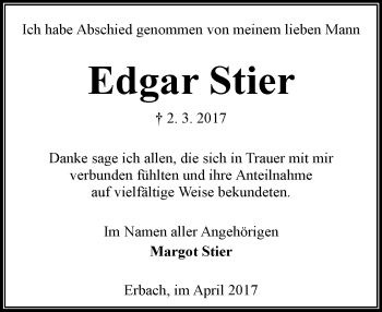 Traueranzeige von Edgar Stier von Trauerportal Echo Online