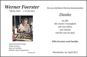 Traueranzeige von Werner Foerster von Trauerportal Rhein Main Presse