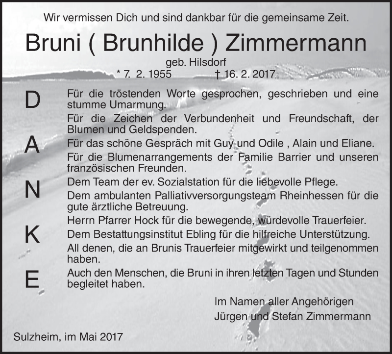  Traueranzeige für Bruni Zimmermann vom 27.05.2017 aus Trauerportal Rhein Main Presse