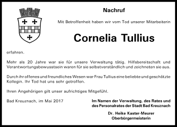 Traueranzeige von Cornelia Tullius von Trauerportal Rhein Main Presse