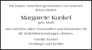 Traueranzeige von Margarete Kunkel von Trauerportal Echo Online