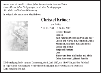 Traueranzeige von Christel Kröner von Trauerportal Echo Online