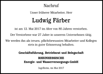 Traueranzeige von Ludwig Färber von Trauerportal Rhein Main Presse