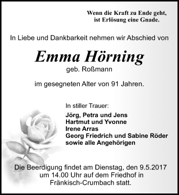 Traueranzeige von Emma Hörning von Trauerportal Echo Online