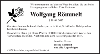Traueranzeige von Wolfgang Römmelt von Trauerportal Rhein Main Presse