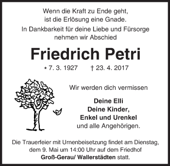 Traueranzeige von Friedrich Petri von Trauerportal Echo Online