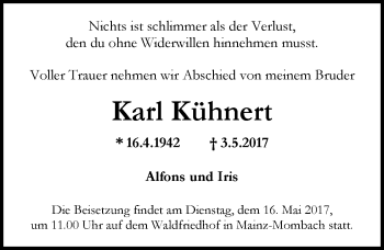 Traueranzeige von Karl Kühnert von Trauerportal Rhein Main Presse