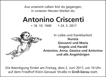 Traueranzeige von Antonino Criscenti von Trauerportal Echo Online