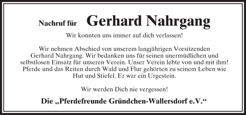  Traueranzeige für Gerhad Nahrgang vom 30.05.2017 aus VRM Trauer
