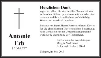 Traueranzeige von Antonie Erb von  Usinger Anzeiger
