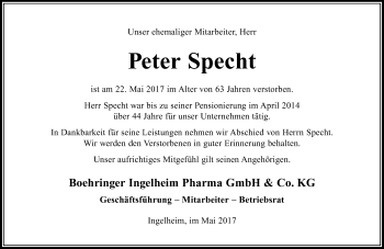 Traueranzeige von Peter Specht von Trauerportal Rhein Main Presse