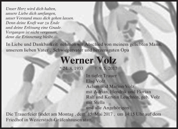 Traueranzeige von Werner Volz von Trauerportal Echo Online