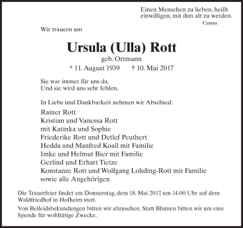 Traueranzeige von Ursula  Rott von Trauerportal Rhein Main Presse