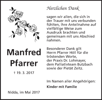 Traueranzeige von Manfred Pfarrer von  Kreisanzeiger