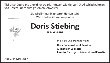 Traueranzeige von Doris Stiebing von Trauerportal Rhein Main Presse