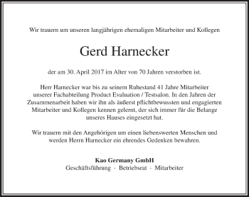 Traueranzeige von Gerd Harnecker von Trauerportal Echo Online