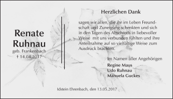 Traueranzeige von Renate Ruhnau von Trauerportal Rhein Main Presse