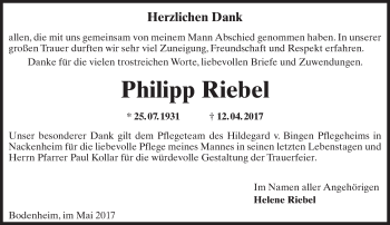 Traueranzeige von Philipp Riebel von Trauerportal Rhein Main Presse