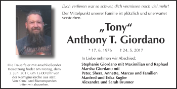 Traueranzeige von Anthony Thomas Giordano von  Kreisanzeiger