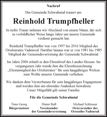 Traueranzeige von Reinhold Trumpfheller von VRM Trauer