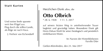 Traueranzeige von Otto Olbrich von  Gießener Anzeiger