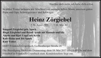 Traueranzeige von Heinz Zörgiebel von Trauerportal Echo Online