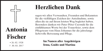 Traueranzeige von Antonia Fischer von Trauerportal Echo Online