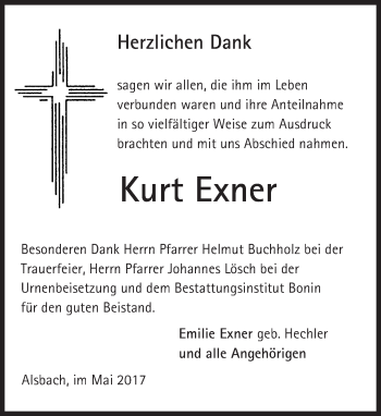 Traueranzeige von Kurt Exner von Trauerportal Echo Online