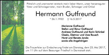Traueranzeige von Hermann Gutfreund von Trauerportal Echo Online