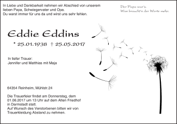 Traueranzeige von Eddie Eddins von Trauerportal Echo Online