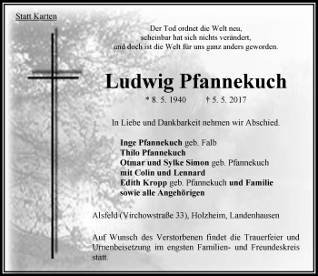 Traueranzeige von Ludwig Pfannekuch von VRM Trauer