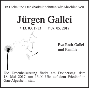 Traueranzeige von Jürgen Gallei von Trauerportal Rhein Main Presse