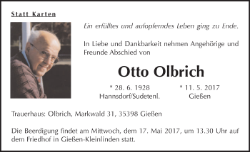 Traueranzeige von Otto Olbrich von  Gießener Anzeiger