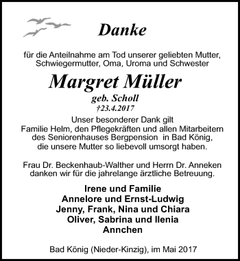 Traueranzeige von Margret Müller von Trauerportal Echo Online