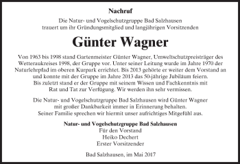 Traueranzeige von Günter Wagner von  Kreisanzeiger