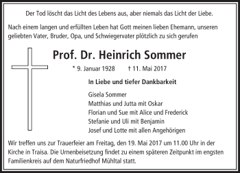 Traueranzeige von Heinrich Sommer von Trauerportal Echo Online