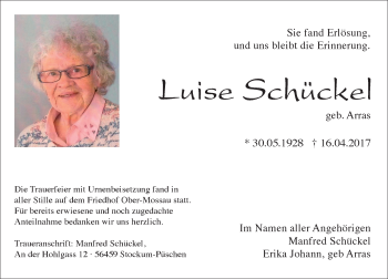 Traueranzeige von Luise Schückel von Trauerportal Echo Online