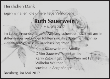 Traueranzeige von Ruth Sauerwein von Trauerportal Echo Online