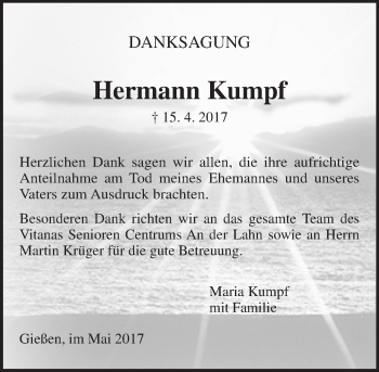 Traueranzeige von Hermann Kumpf von  Gießener Anzeiger