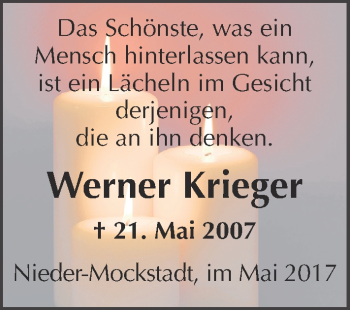 Traueranzeige von Werner Krieger von  Kreisanzeiger