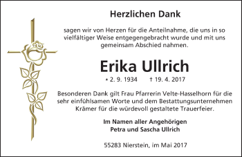 Traueranzeige von Erika Ullrich von Trauerportal Echo Online