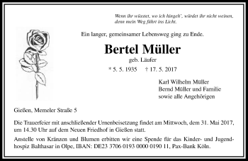 Traueranzeige von Bertel Müller von  Gießener Anzeiger