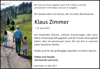 Traueranzeige von Klaus Zimmer von Trauerportal Echo Online