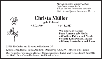Traueranzeige von Christa Müller von Trauerportal Rhein Main Presse