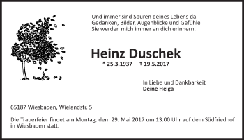 Traueranzeige von Heinz Duschek von Trauerportal Rhein Main Presse