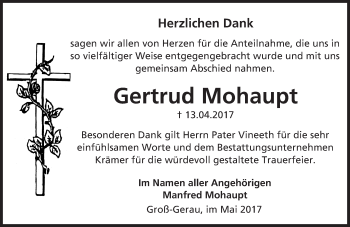 Traueranzeige von Gertrud Mohaupt von Trauerportal Echo Online