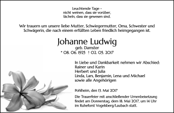 Traueranzeige von Johanne Ludwig von  Gießener Anzeiger